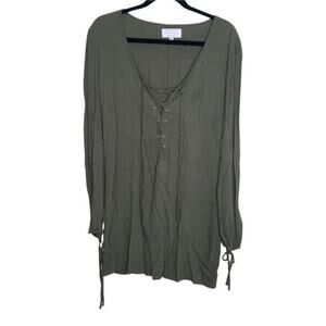 Kendall + Kylie Green Long Sleeve Lace Up Dress Medium